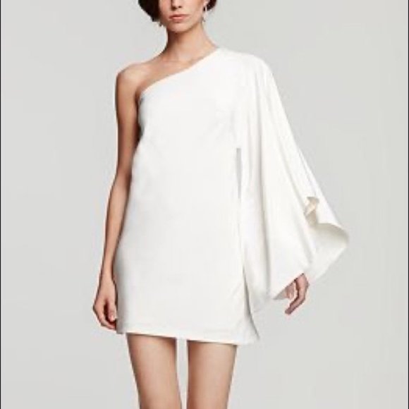 Nicole Miller green silk batwing one shoulder mini dress size 12 - Picture 6 of 13